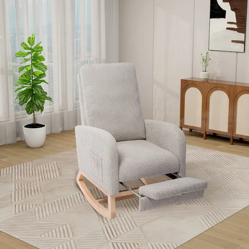 Ergonomic High Back Rocking Chair with Adjustable Footrest