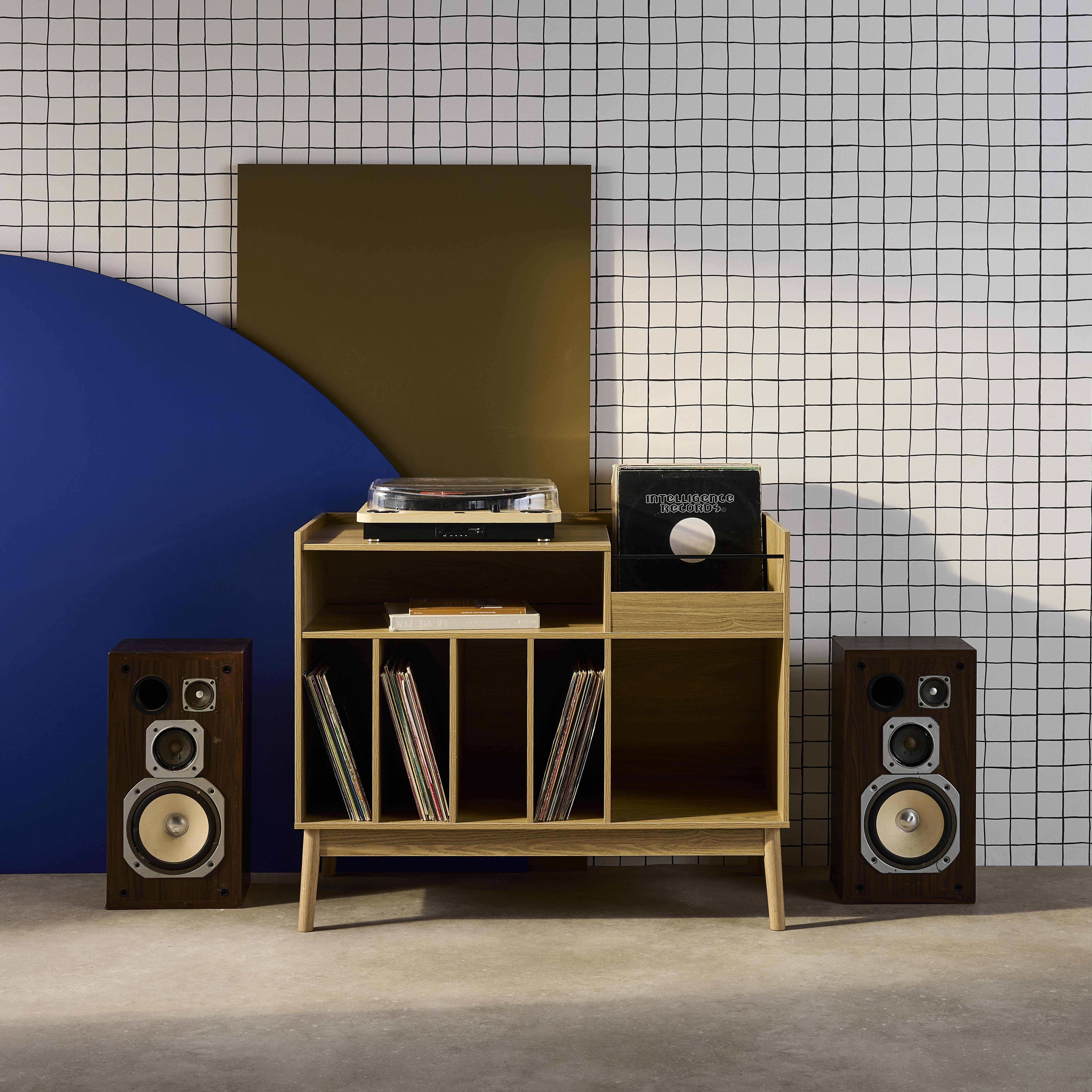 Dune - Mueble vinilo vintage con decoración madera, 100cm