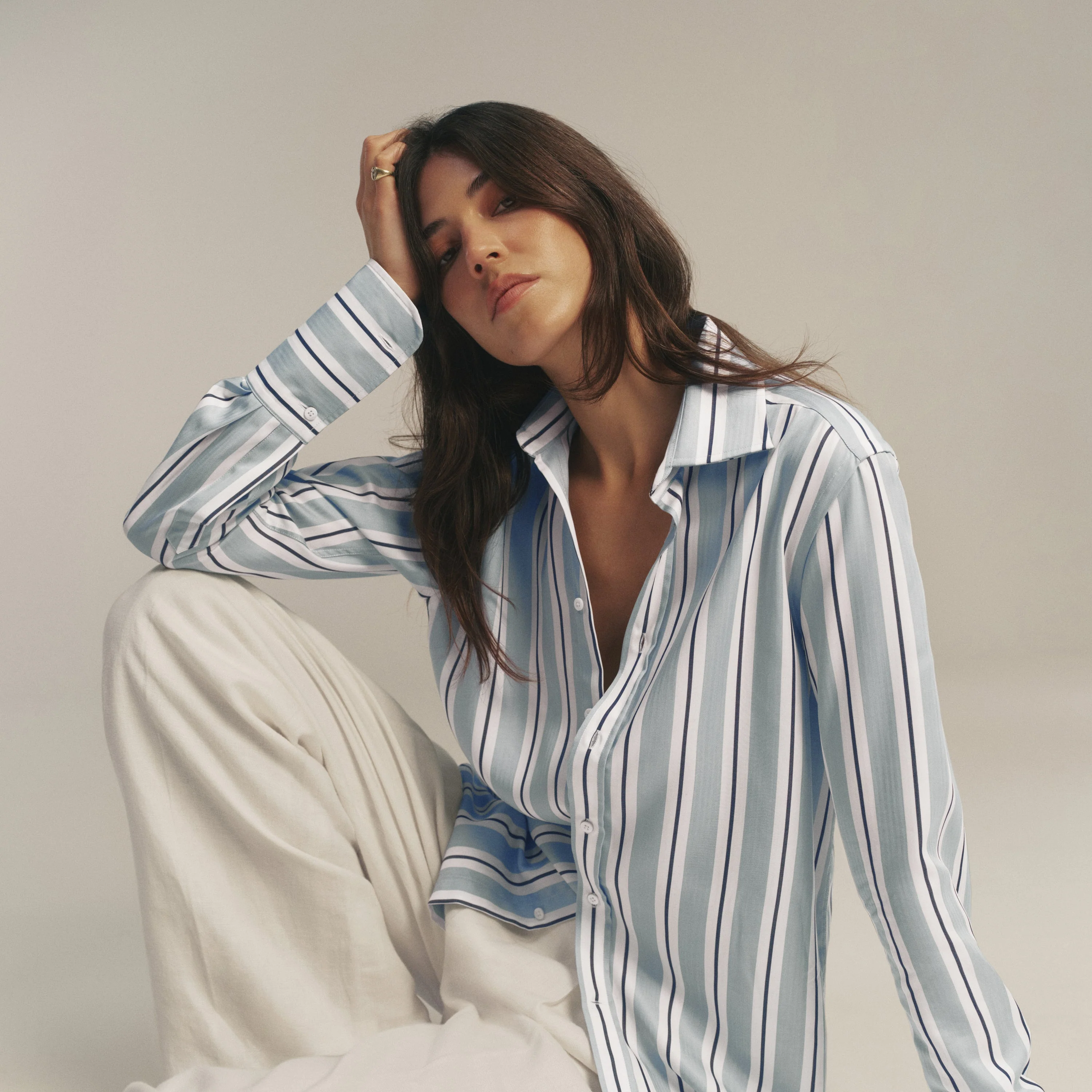 The Boyfriend Exaggerated Cuff: TENCEL™ Lyocell, Slate and Black Stripe