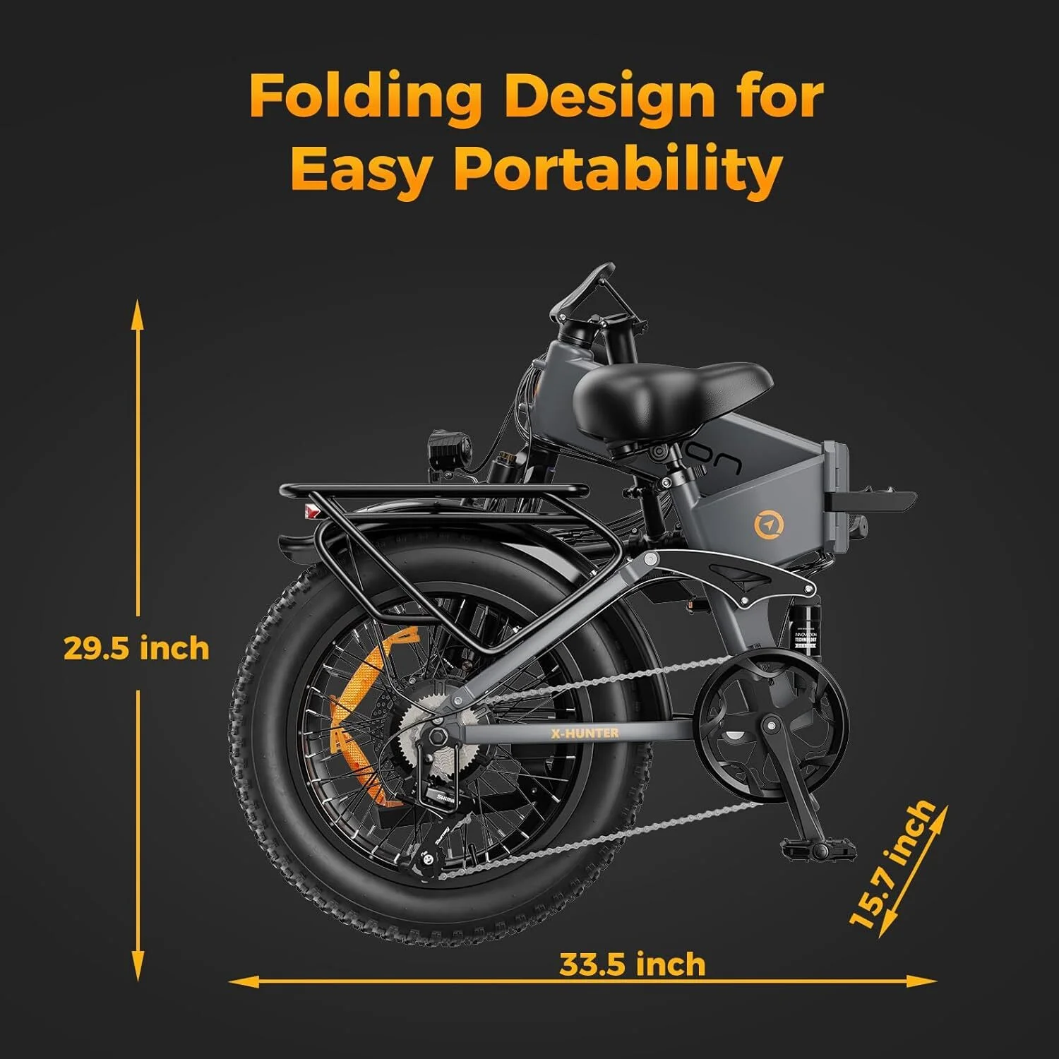 Jasion X-Hunter Electric Bike for Adults, 750W Motor Electric Bicycle with 48V 13AH Removable Battery, 20" x4.0 Fat Tire Folding Ebike, Full Suspension, 7-Speed Bicycles - Image 9