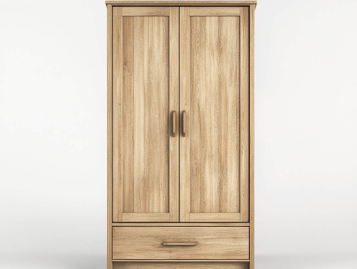 Armario roble claro con dos puertas y cajón inferior – madera MDF – estilo moderno funcional