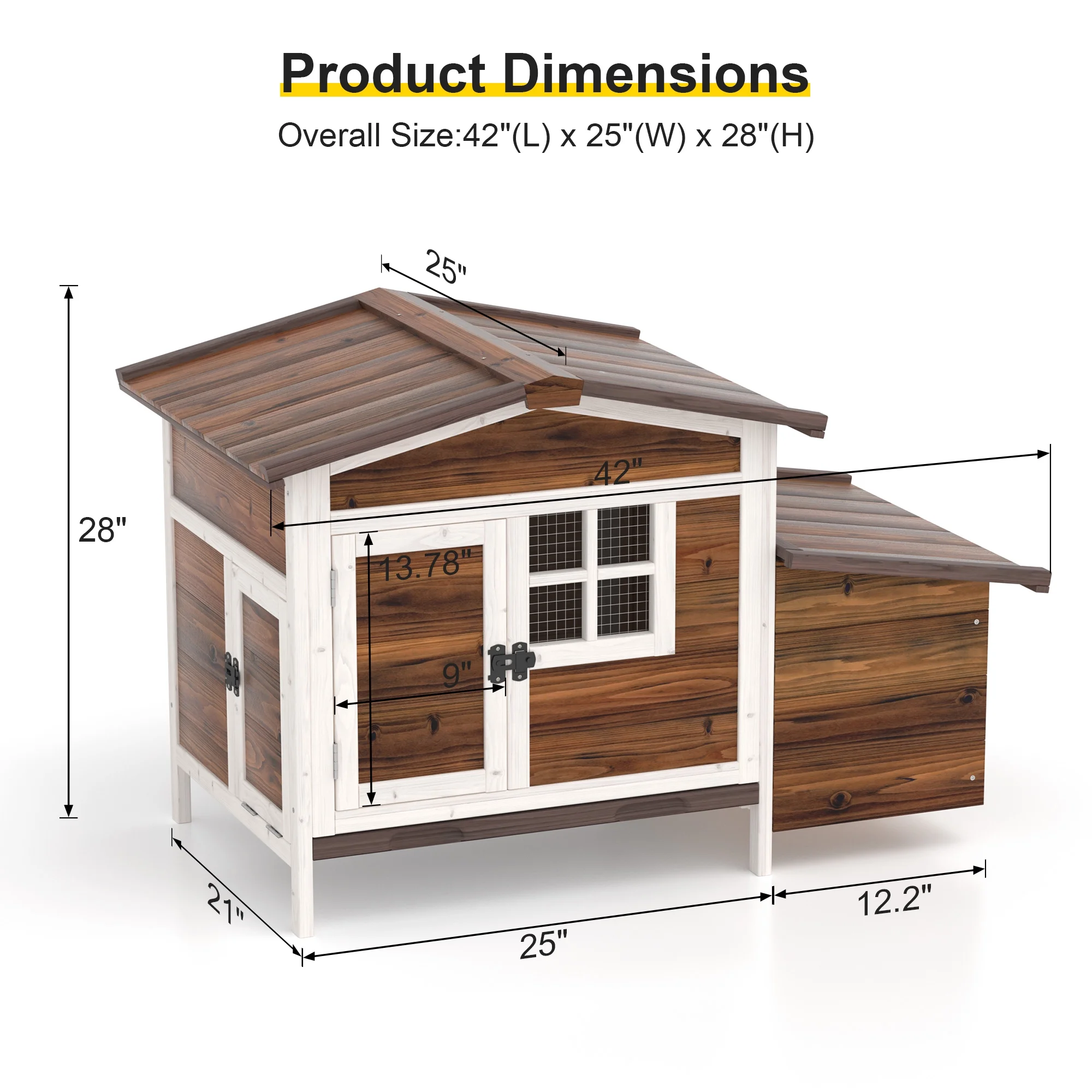 Outdoor Chicken Coop Rabbit Hutch Wooden Hen House w/ Nesting Box & Tray Poultry Cage for Outdoor Indoor - Image 15