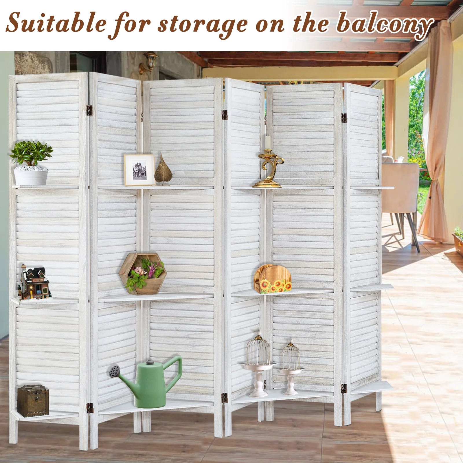 6-Panel Room Divider with Shelves5.6ft Tall Folding Privacy Screen Panels, Room Divider Wall, Divider for Room Separation, Room Divider ShelvesEffectively Block SightNatural - Image 8