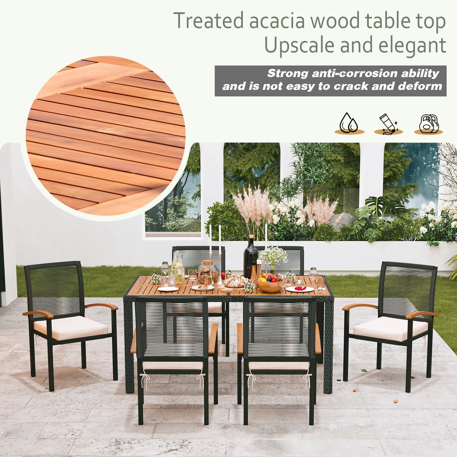 7 Pieces Outdoor Table and Chairs Outdoor Patio Furniture Set Wicker Patio Dining Sets for 6 Patio Table and Chairs Set Outdoor Furniture Set for Garden Yard Porch and Poolside - Image 3