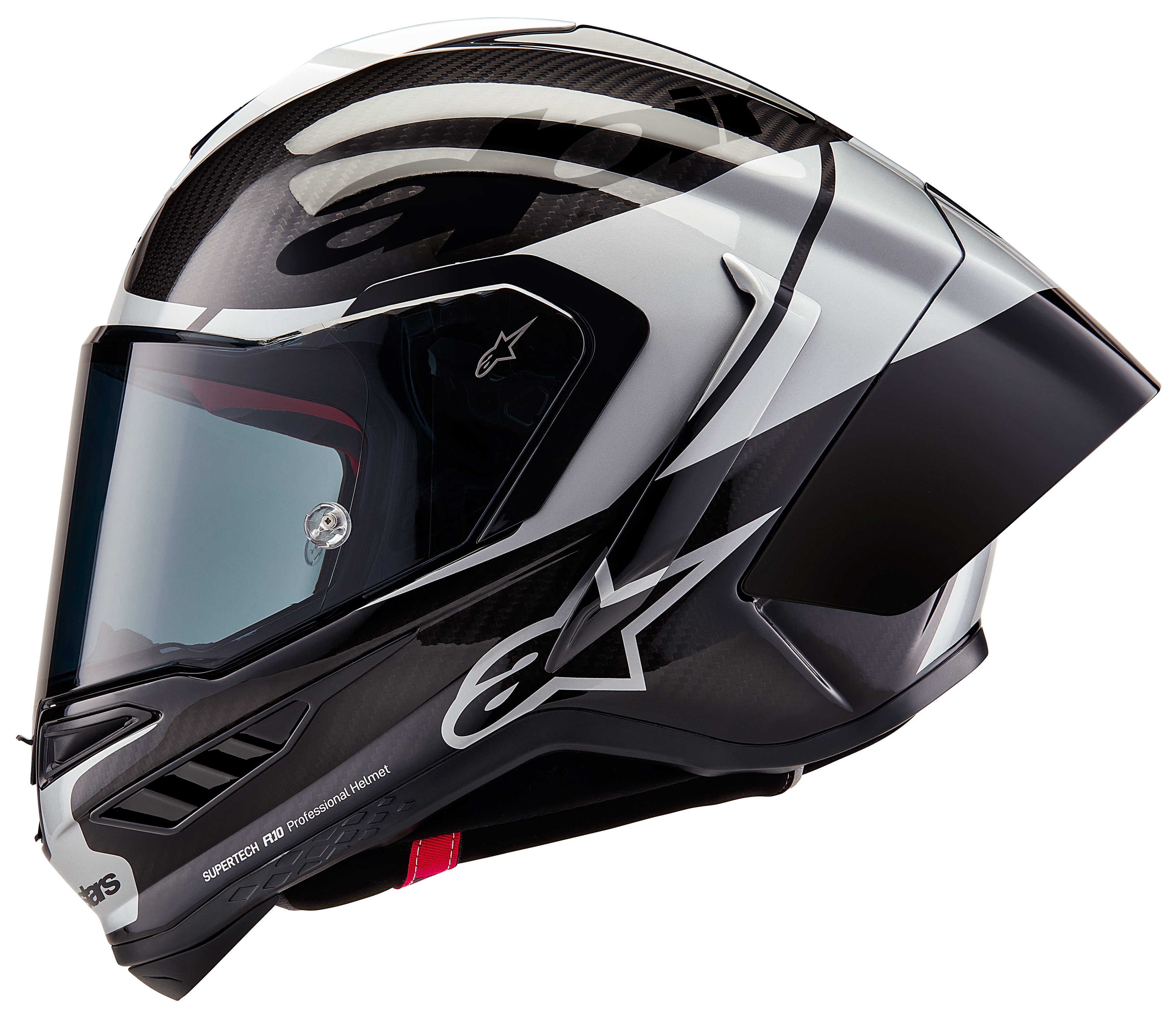 SportsBikeShop Alpinestars Supertech R10 Carbon Element Helmet Gloss Black Carbon/Silver / XL [Open Box]