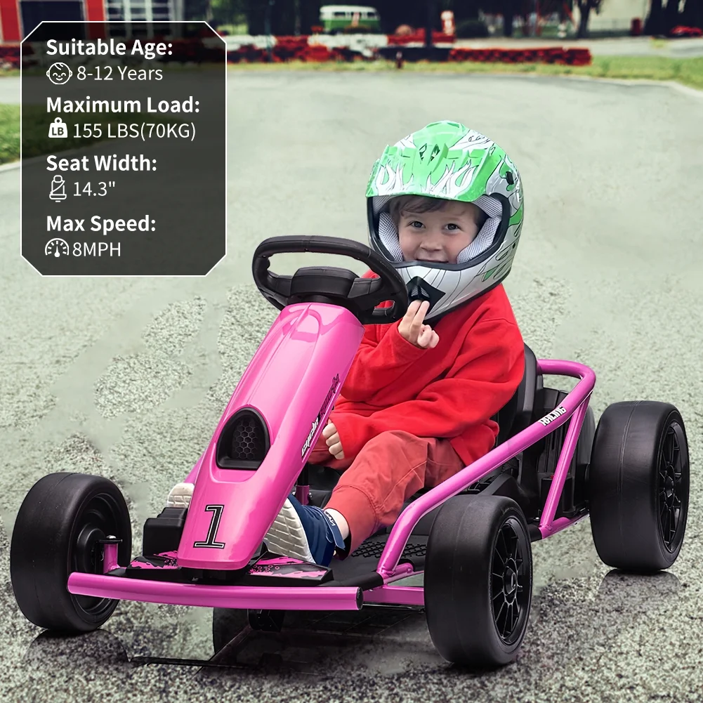 Kojooin Go Kart for Kids,24V Battery 300WX2 Motors Pedal On Foot Go Cart,8MPH High Speed Drifting Car with Slow Start Function,Rose red - Image 2