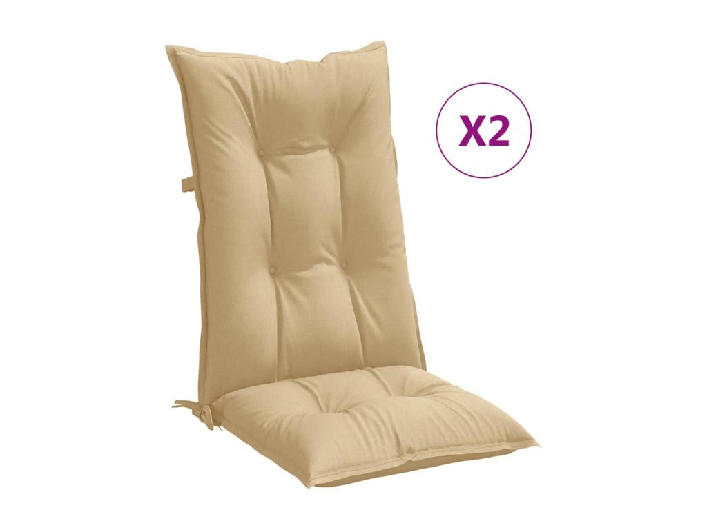 Cojines silla respaldo alto 2 uds tela beige melange 120x50x7cm