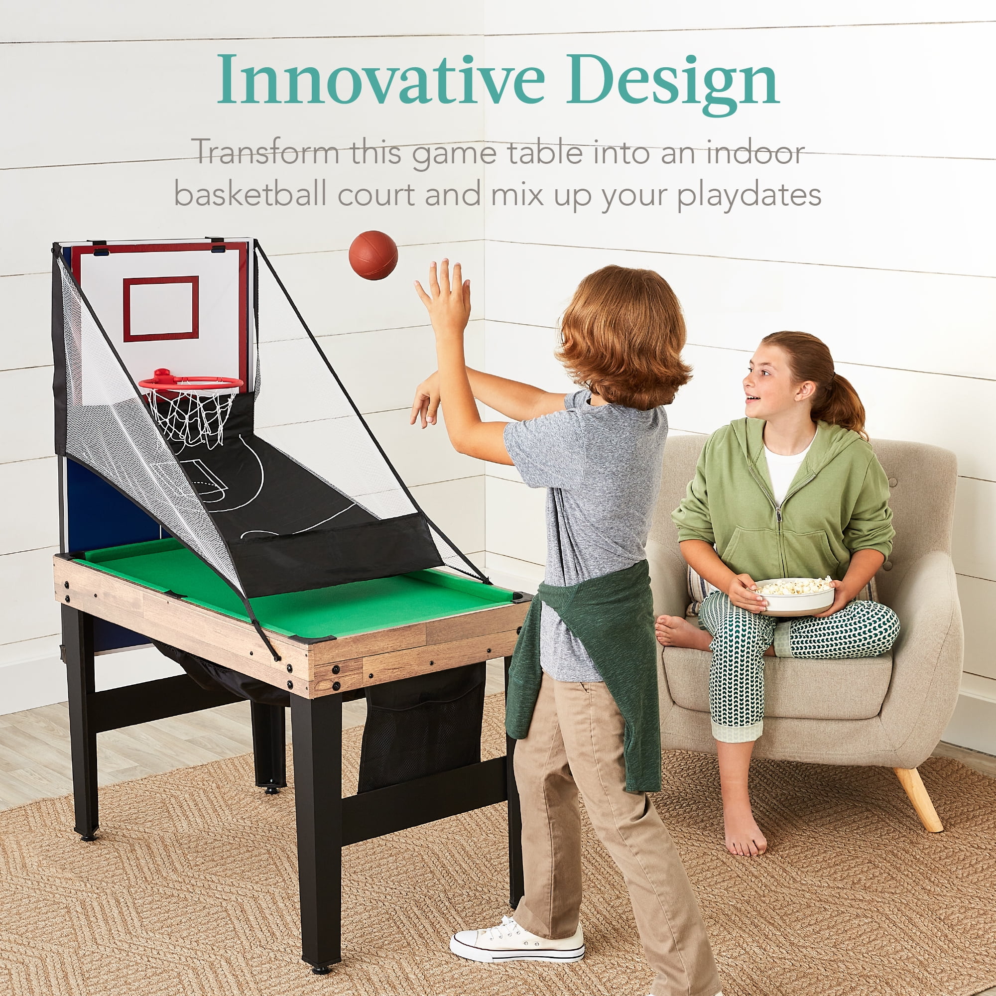 Best Choice Products 13-in-1 Combo Game Table Set w/ Ping Pong, Foosball, Basketball, Hockey, Archery - Natural - Image 11
