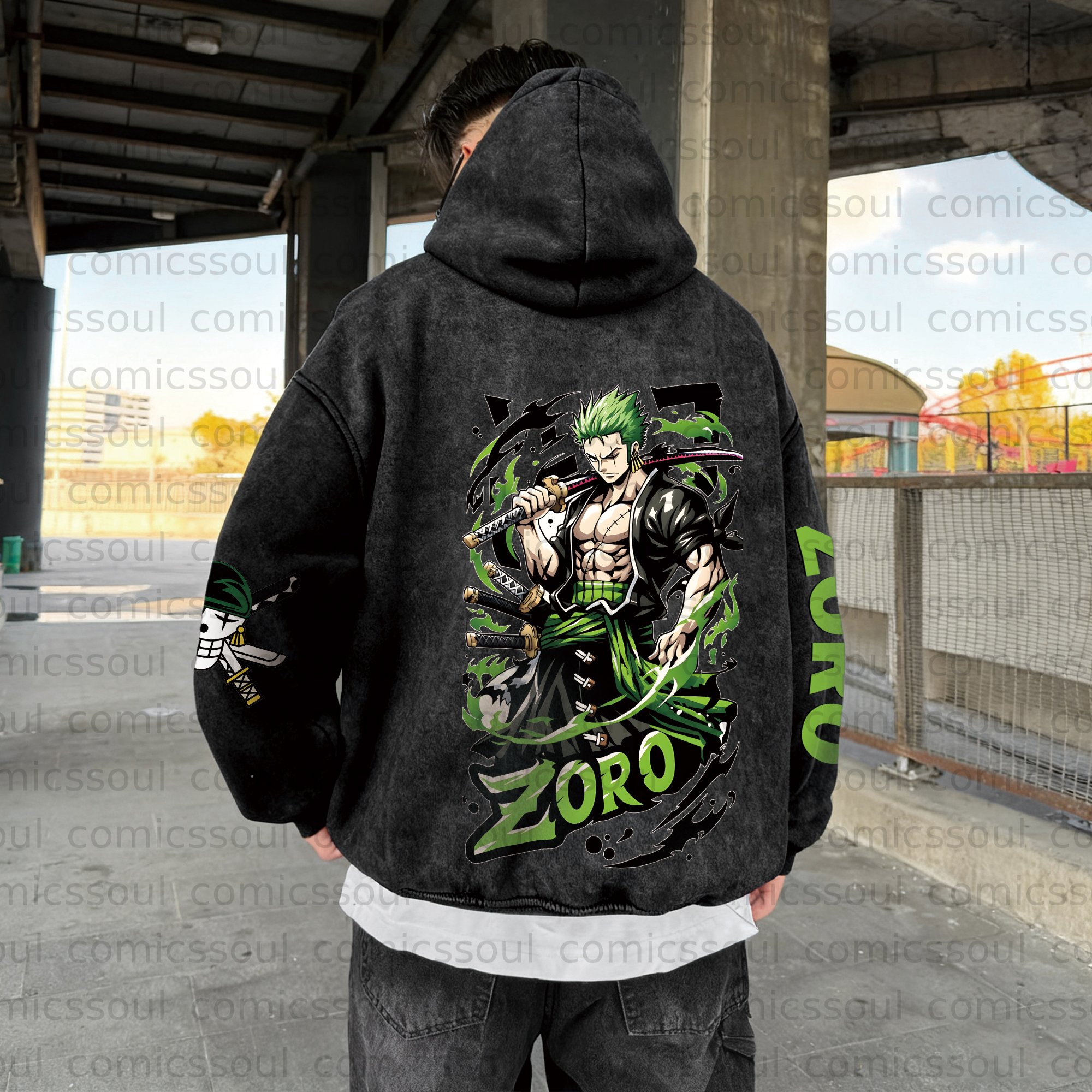 Unisex  Anime Graphic Water wash Streetwear Vintage Hoodie