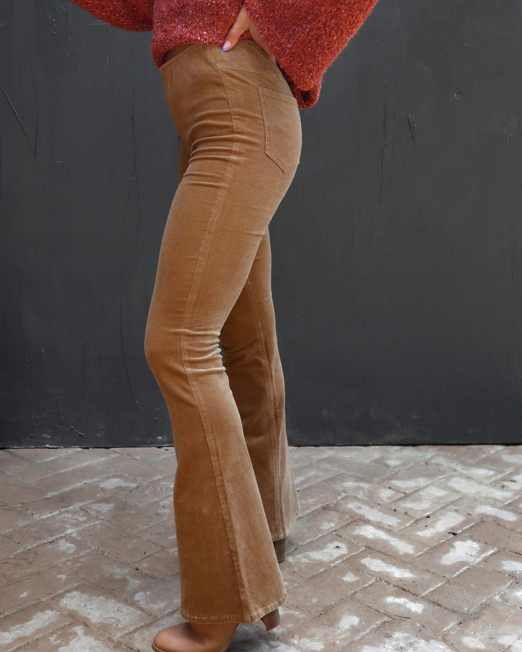Sophie High Rise Bell Bottom Corduroy Pants - Camel - Se7enfashion