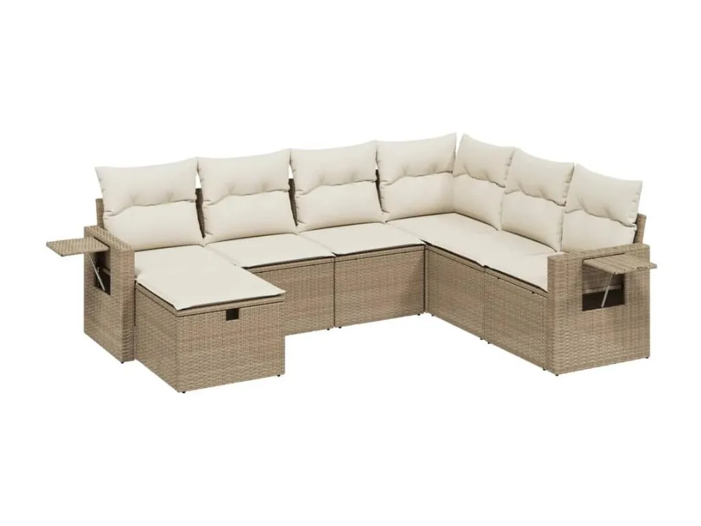 Set sofás de jardín 7 piezas y cojines ratán sintético beige 56226tstg