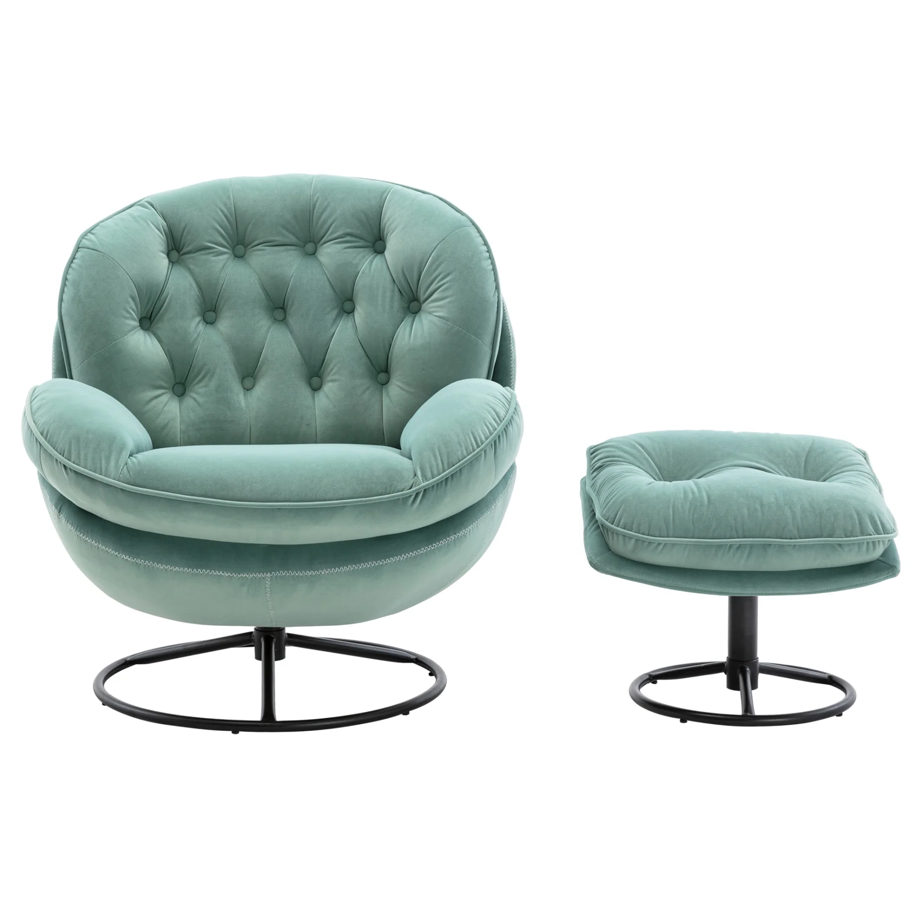 Velvet Swivel Accent Chair with Ottoman Set, Modern Tufted Armchair with Footrest for Living Room Reading TV Chairs for Adults, Comfy Chaise Lounge Chairs with 360 Degree Swiveling for Bedroom, Pink - Image 47