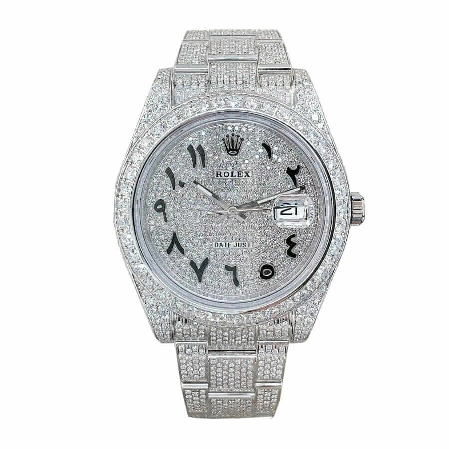 Replica Rolex Datejust 116300 White Gold Diamond Arabic Dial Iced Out