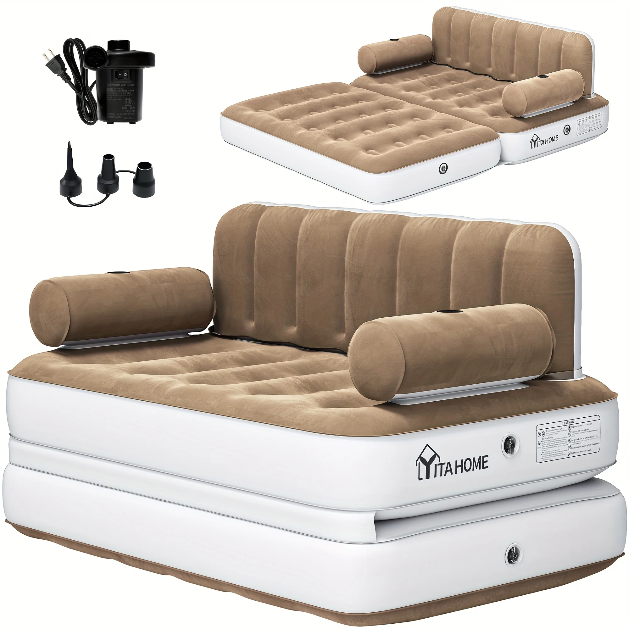 Inflatable Air Sofa Bed 2-in-1 Backrest Couch Airbed With Headboard And Pump Convertible Blow Up Bed Mattress For Home, Camping, And Guests, Living Room Furniture, Queen Size - Image 3