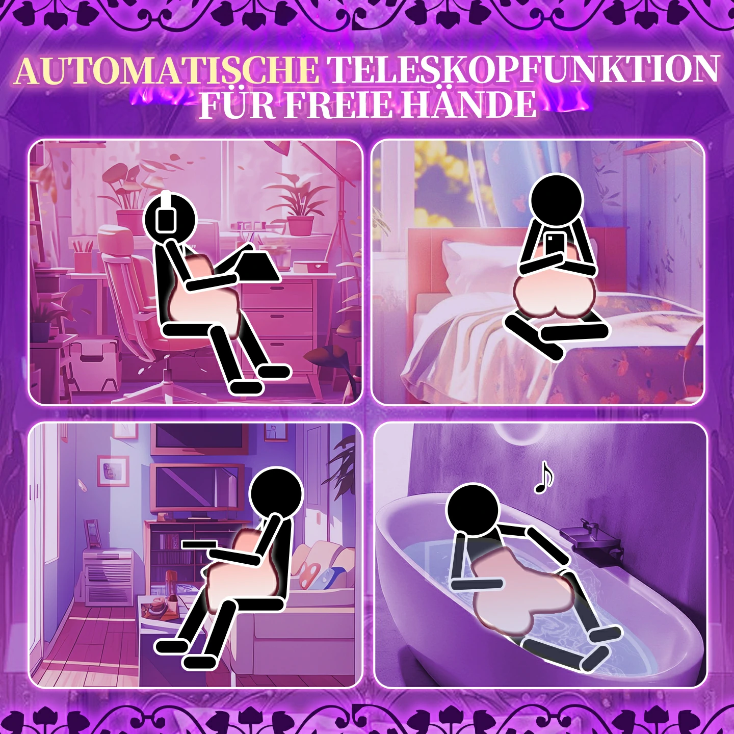 Dr.YUU Po-Masturbator mit automatischer Teleskopfunktion für freihändige Verwendung in verschiedenen Sitz- und Liegepositionen