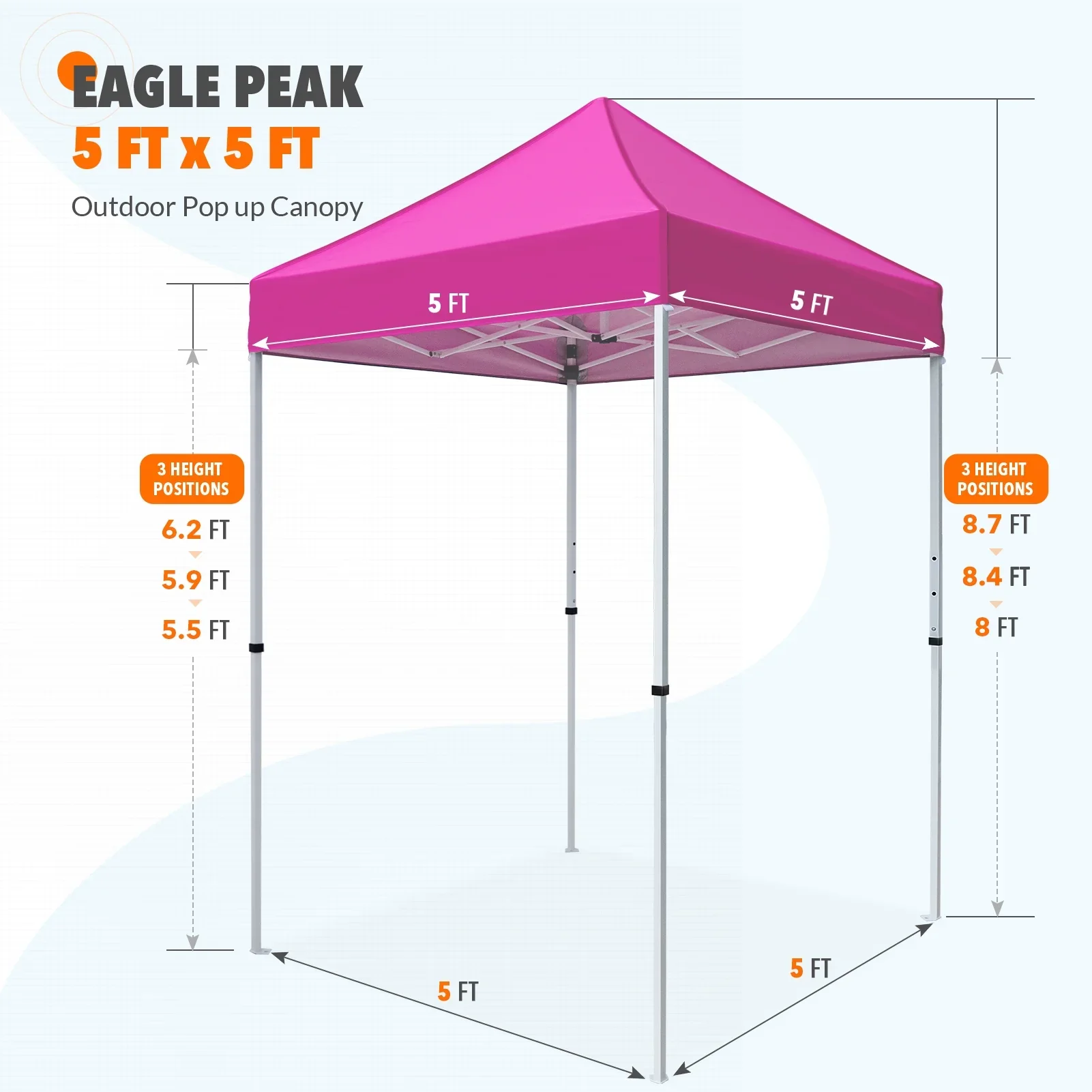 EAGLE PEAK 5x5 Pop up Canopy Tent Instant Outdoor Canopy Easy Set - up Straight Leg Folding Shelter（blue）