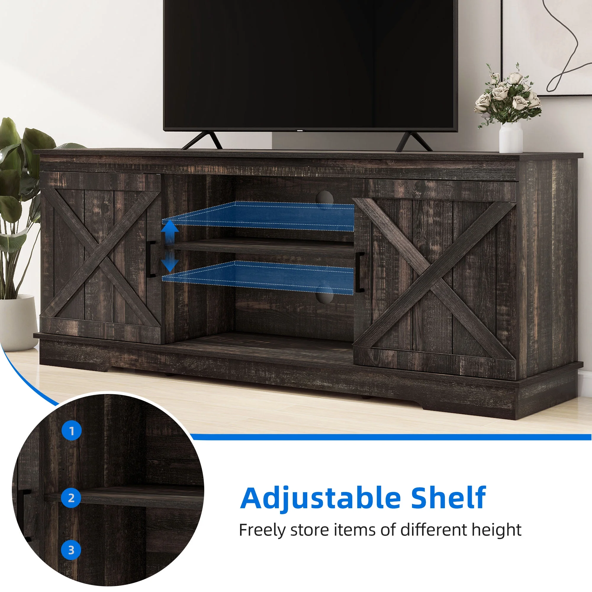 Dextrus Farmhouse TV Stand for 65 inch TV, Entertainment Center for Living Room, TV Media Console Cabinet, Grey Wash - Image 20