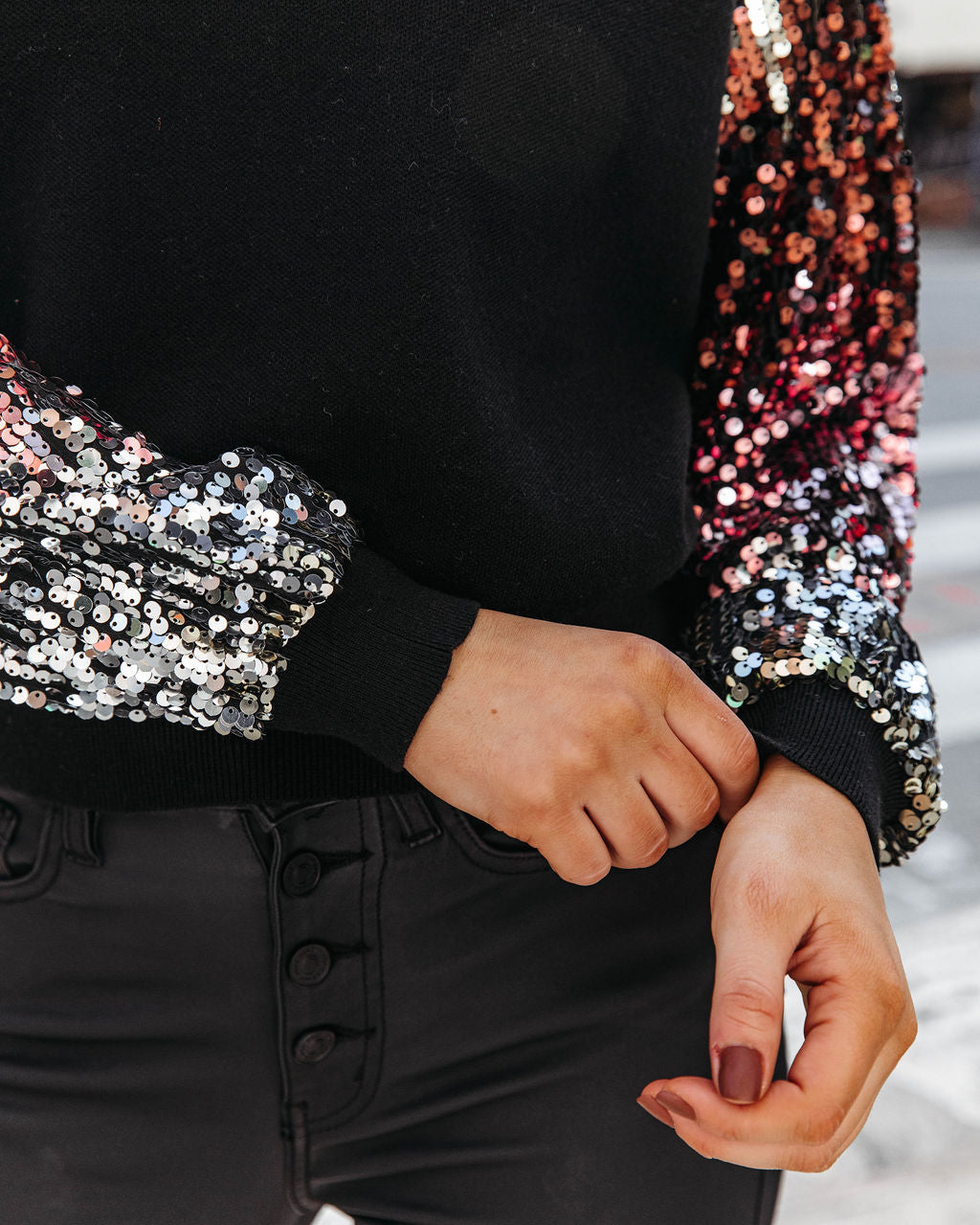 Stepping Out Sequin Knit Pullover Sweater - Black - Se7enfashion