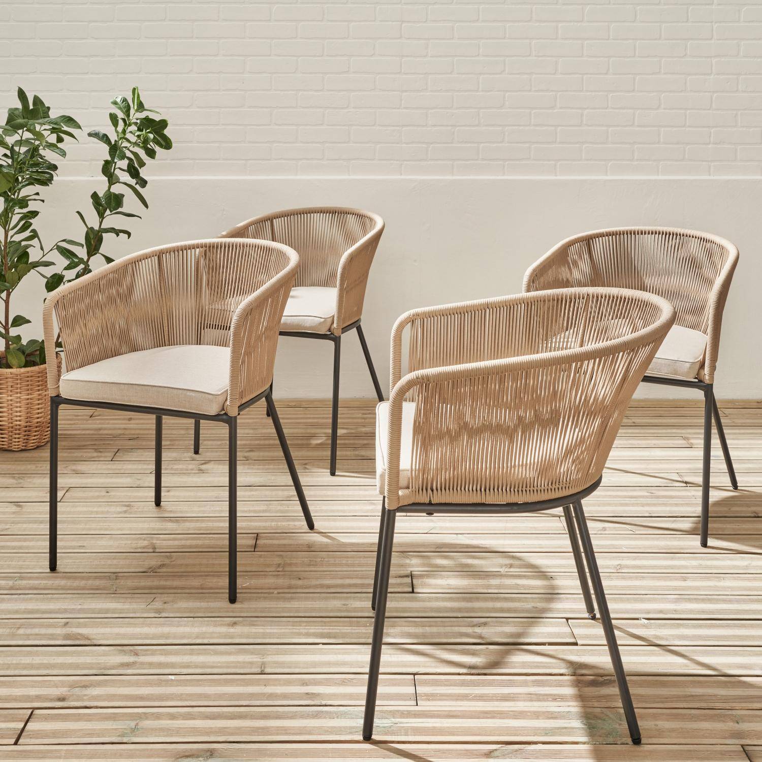 Santos - Sillón de jardín de cuerda y acero galvanizado, set de 4