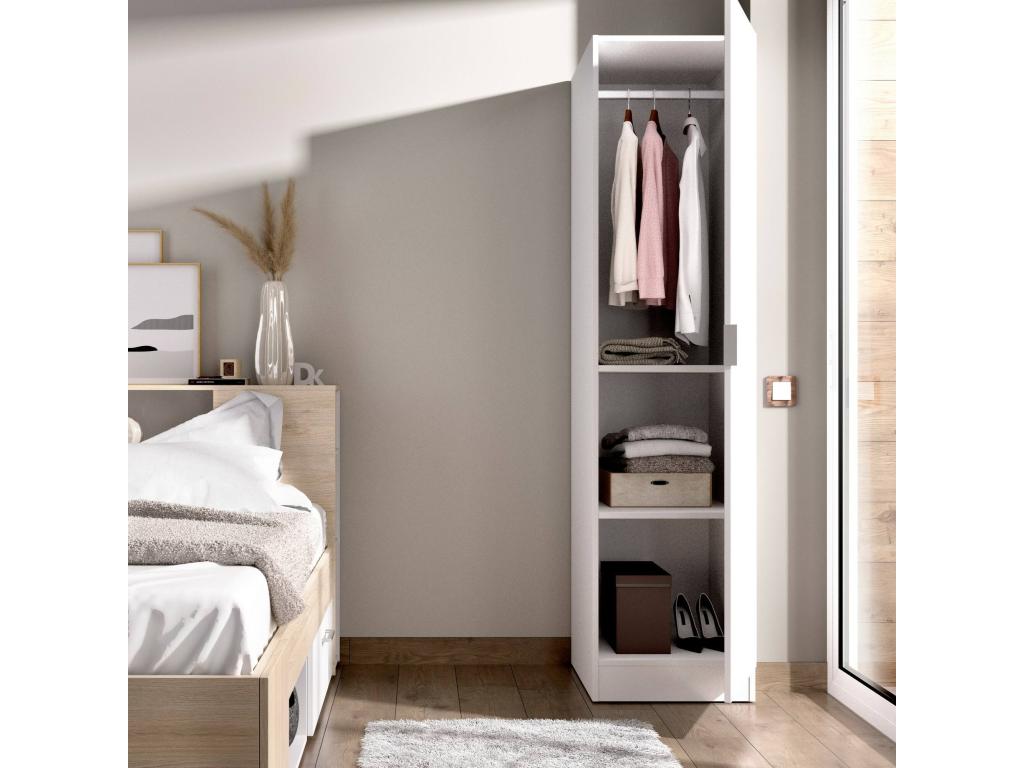Armario Cusna, Perchero para dormitorio, Armario con 1 puerta simple, 41x52h184 cm, Blanco