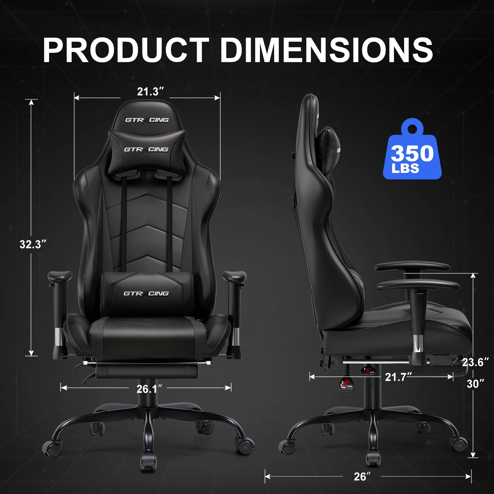 GTRACING Gaming Chair, Ergonomic Office Desk Chair with Lumbar Support, PU Leather, Footrest & Adjustable Headrest, Red - Image 55