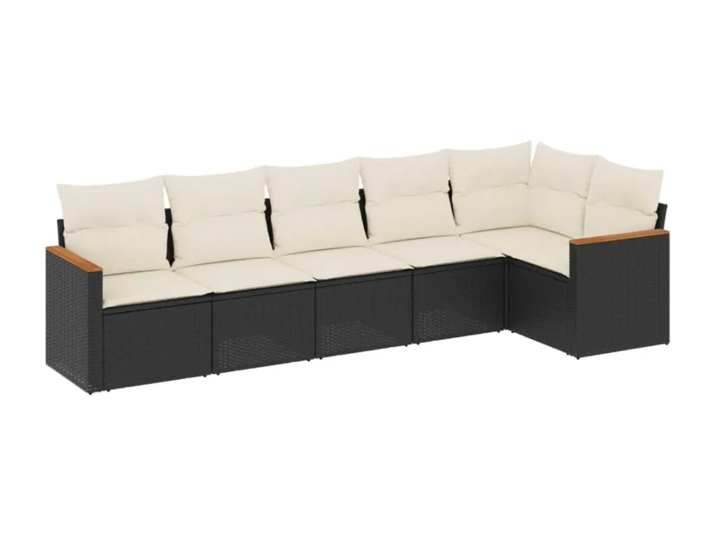Set de sofás de jardín 6 piezas y cojines ratán sintético negro 91915conf