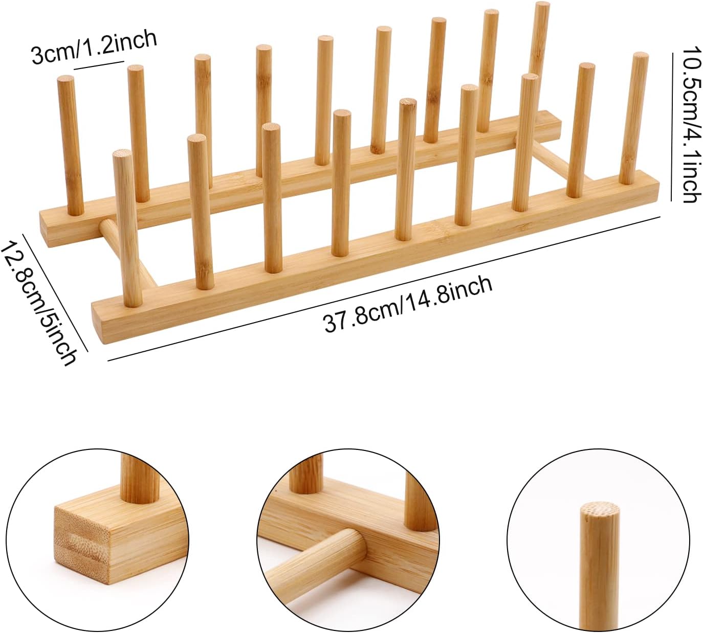 2PC Bamboo Wooden Dish Drying Rack, 8-Slot Plate Rack Cabinet Dish Stand Organizer for Kitchen Counter, Drainer Storage Holder for Bowl/Cup/Lid/Cutting Board/Book, Space-Saving Design