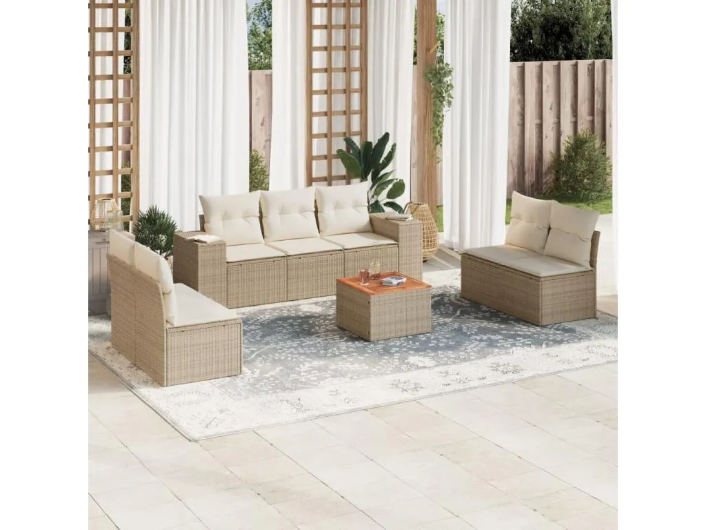Juego de sofás de jardín con cojines beige 8 pzas ratán PE QEZI08342