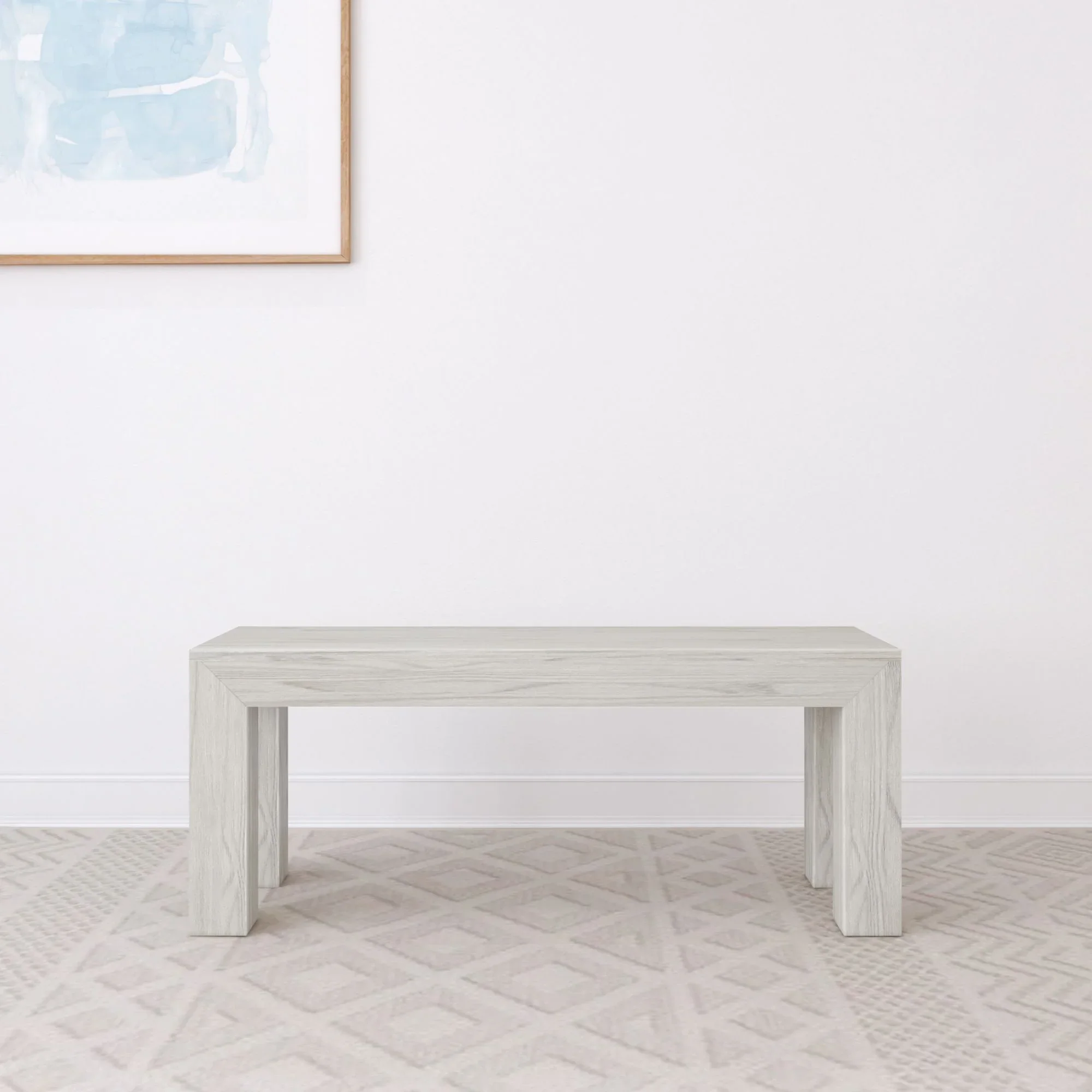 Plank+Beam Modern Dining Bench, Solid Wood Bench for Dining Table, 49", Blonde Wirebrush