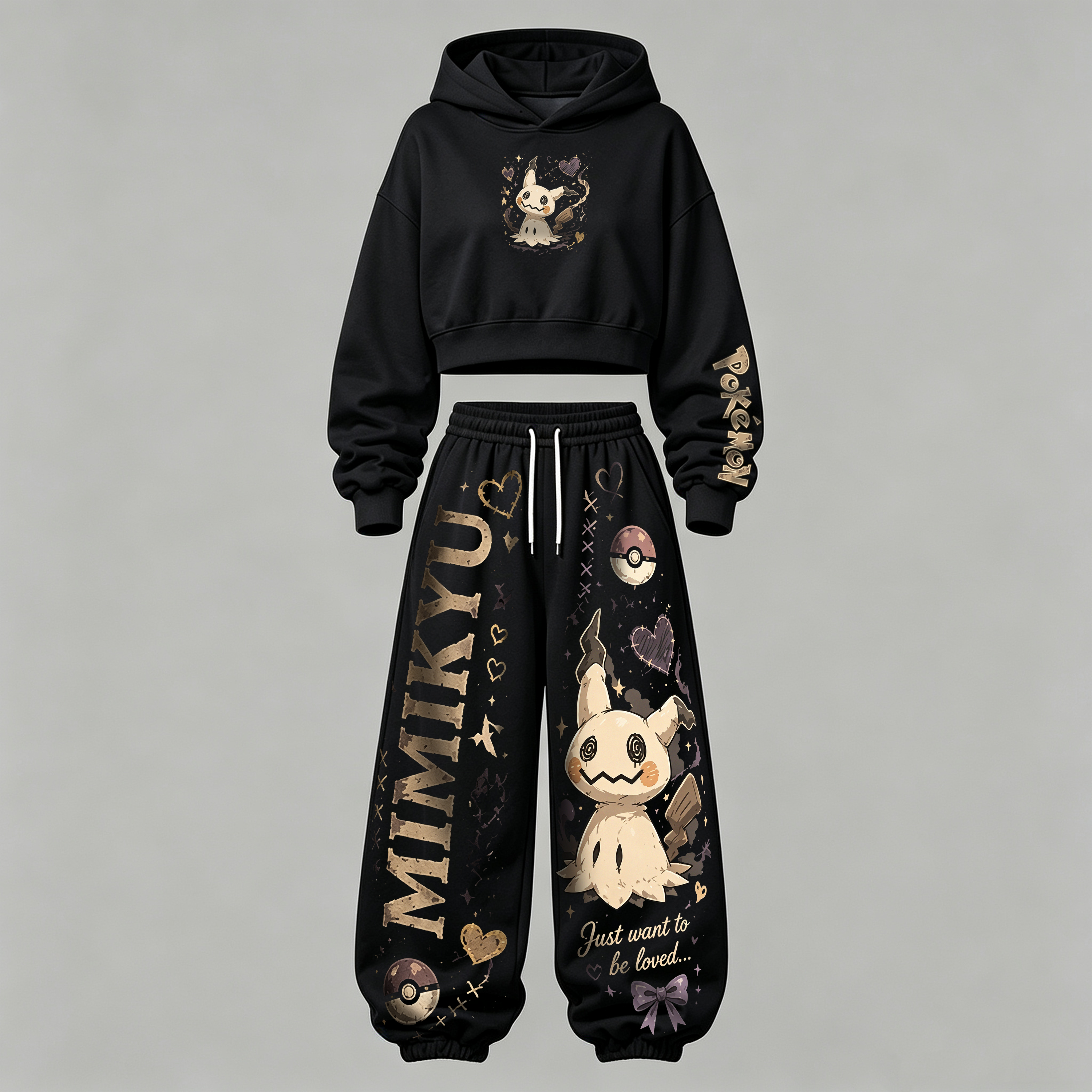 Pokémon Cropped Long Sleeve Hoodie & High Waist Jogger Pants Two Piece TeeThreads Sustain the Scene with Custom Apparel