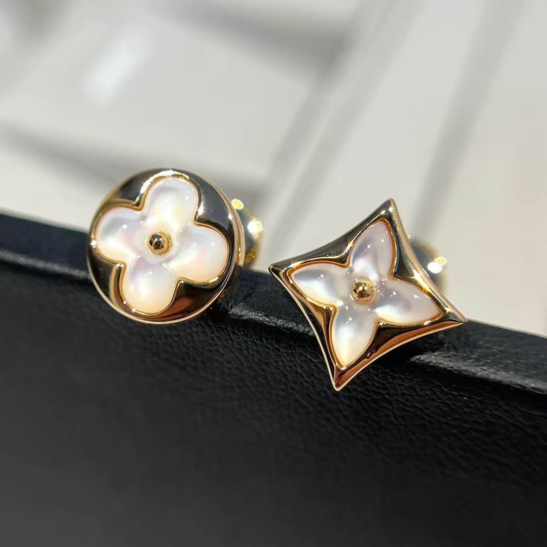 Louis Vuitton Asymmetric Mother of Pearl Stud Earrings - Original Replica Club