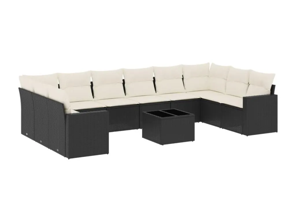 Set de sofás de jardín 11 piezas y cojines ratán sintético negro