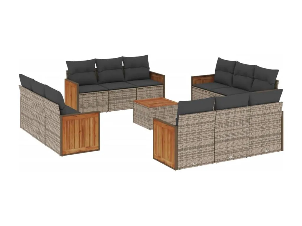 Set sofás de jardín con cojines 13 piezas ratán sintético gris