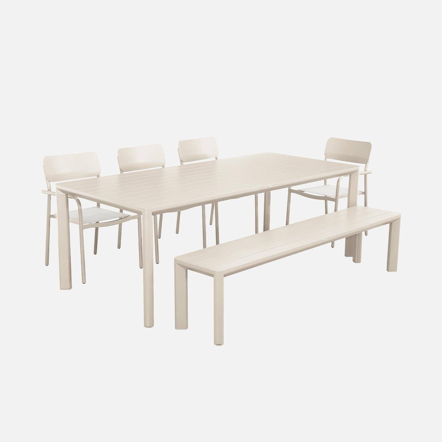 Savannah + Sacramento + Madison - Mesa de jardín de aluminio con 1 banco y 4 sillones
