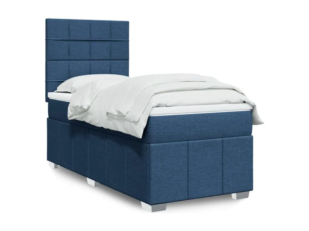 Cama box spring con colchón tela azul 90x190 cm hro3519821