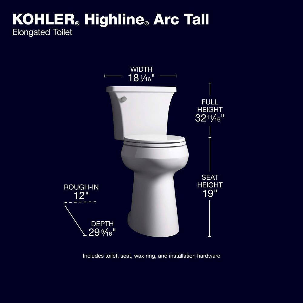 Highline Arc Extra Tall Elongated Toilet 1.28 GPF White with Seat