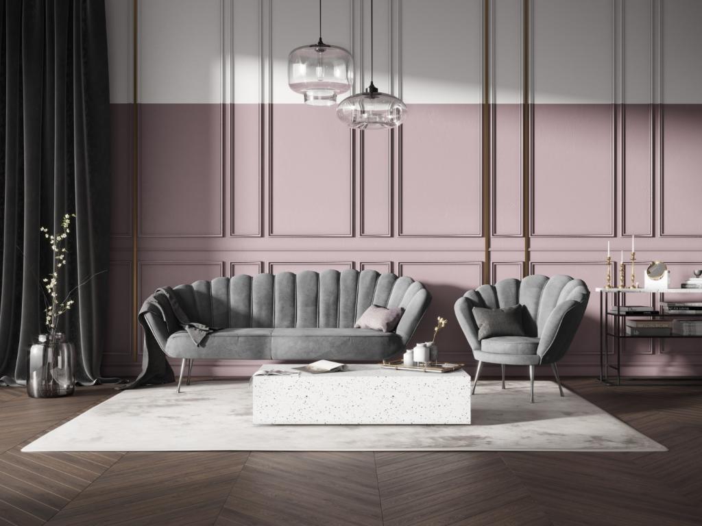 Sillón Confortzx de terciopelo gris claro - 98x78x76cm