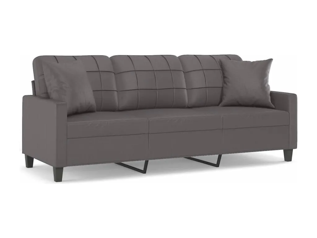 Sofá 3 plazas con cojines en cuero sintético gris 180 cm moderno OU3578120