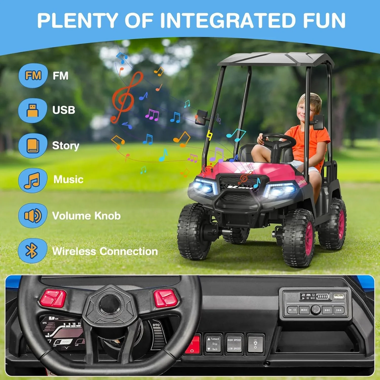 R9 24V Children's Golf Cart with Remote Control Removable Awning