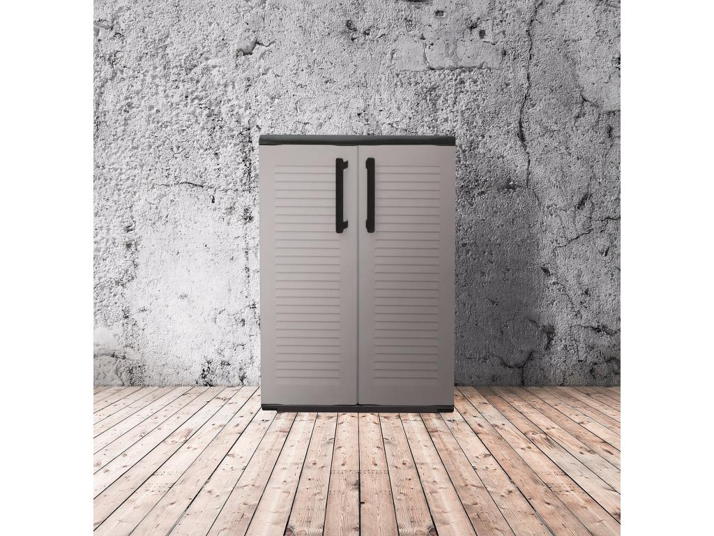 Armario de exterior Cozovis - Armario de balcón multiusos - Mueble de exterior de 2 puertas - 100 por ciento Made in Italy - 68x37h90 cm - Gris claro y negro - Acabado a rayas