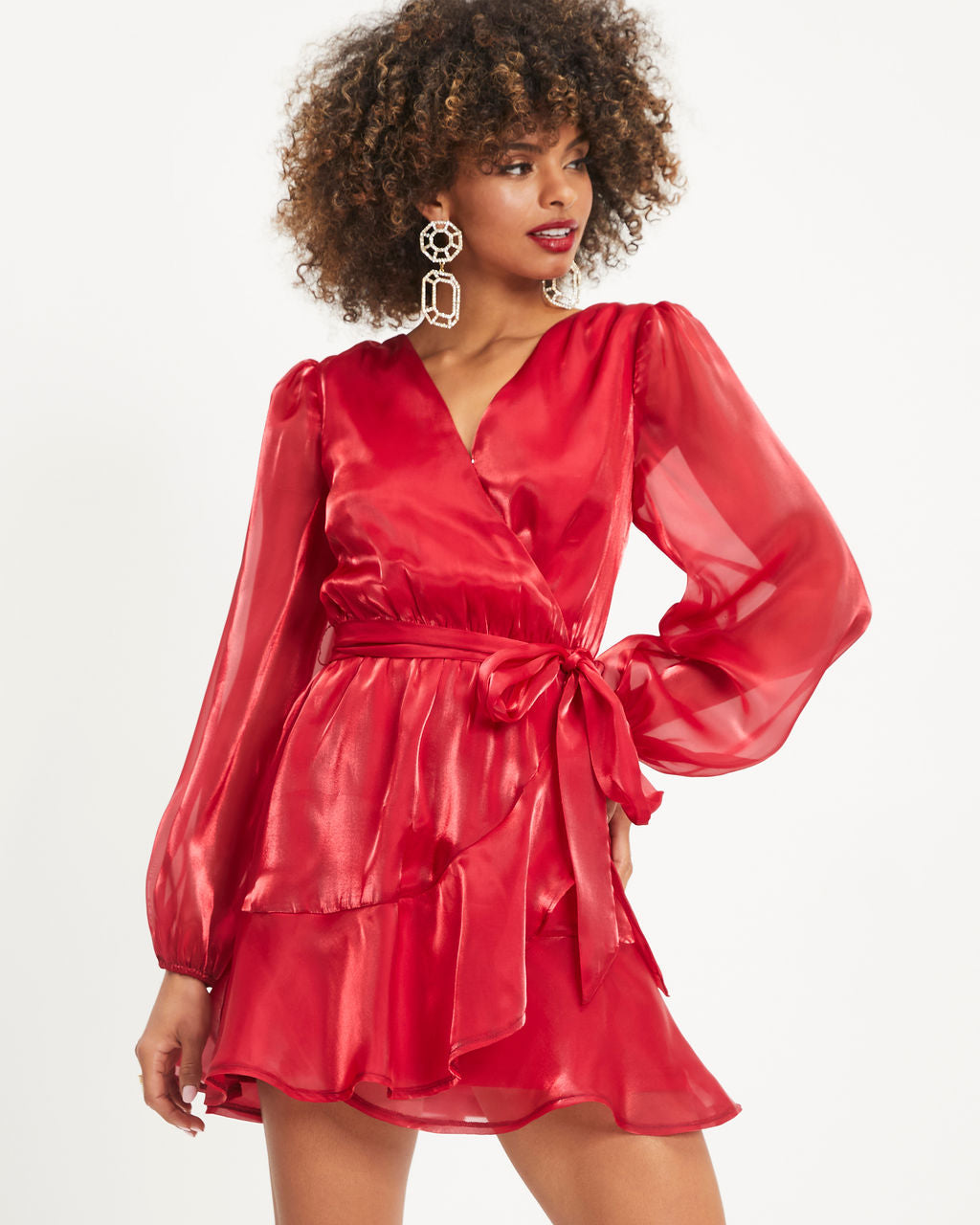 Be The Love High Sheen Ruffle Mini Dress - Red - Se7enfashion