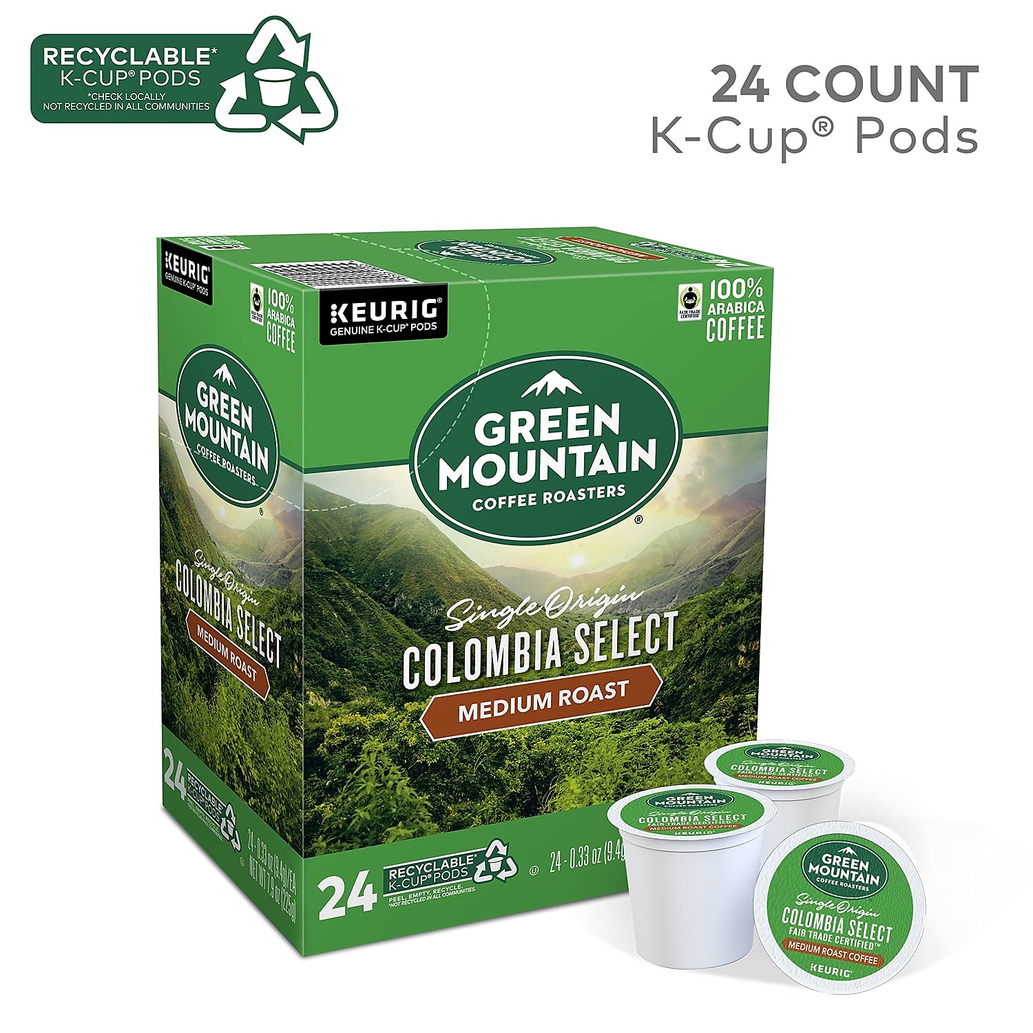 Green Mountain Coffee Roasters Colombia Select. Single-Serve Keurig K-Cup Pods. Medium Roast Coffee. 24 Count