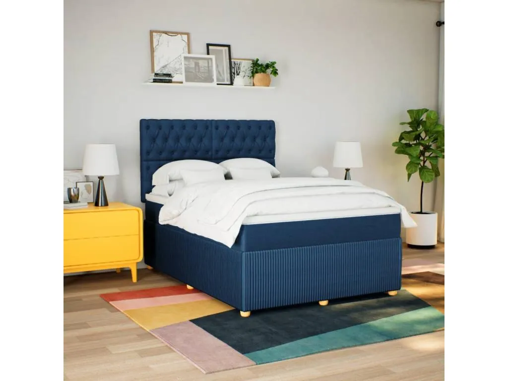 Cama box spring con colchón tela azul 140x200 cm hoe3518829