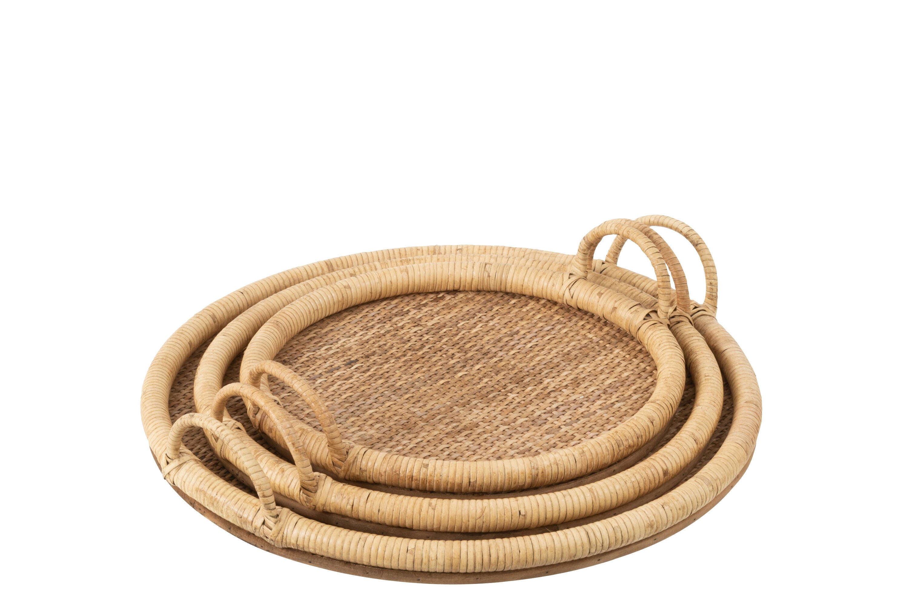 J-Line dienblad Ovaal - rotan metaal - naturel - 3 stuks