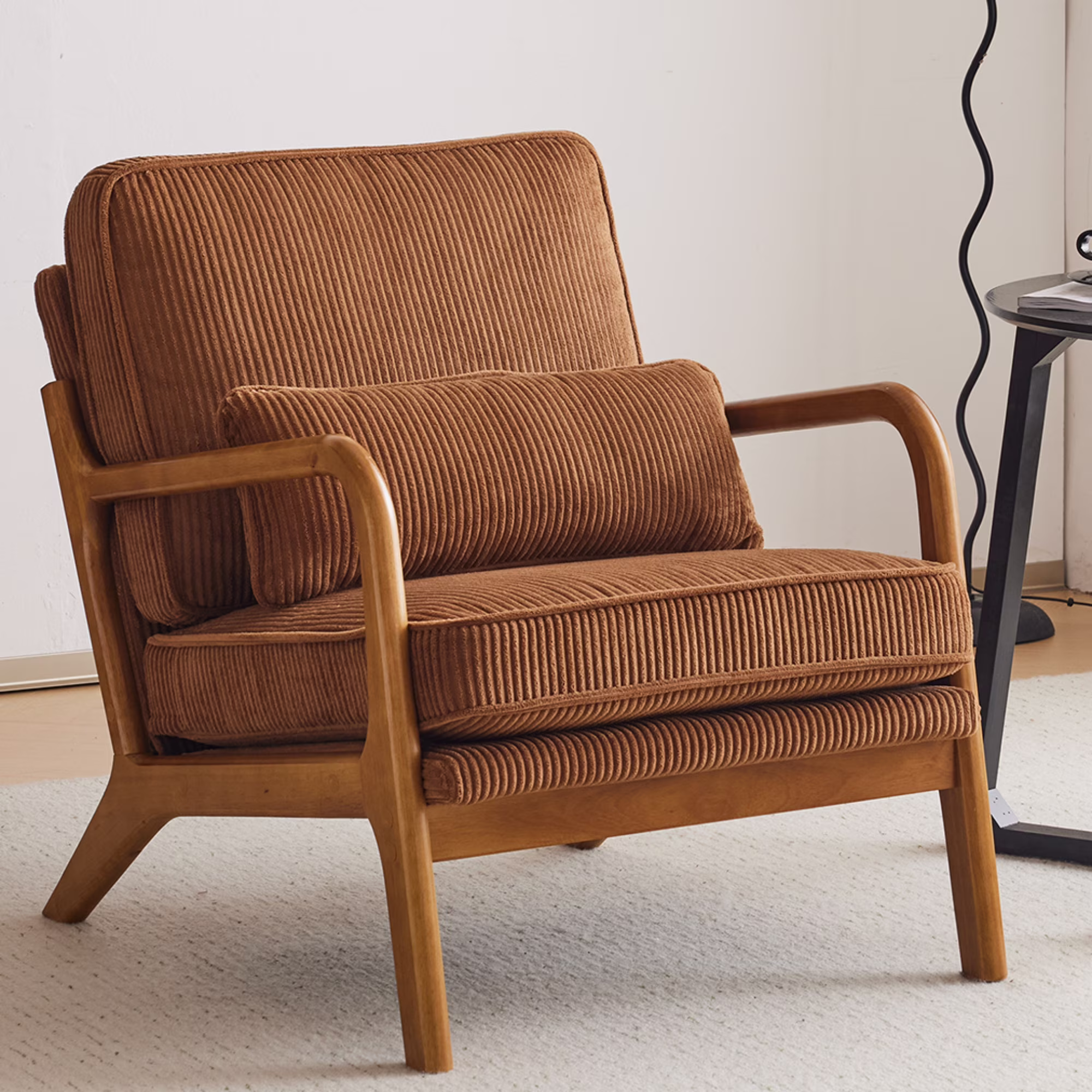 Ktaxon Accent Chair Corduroy Upholstered Armchair, Reading Club Chair with Pillow and Solid Wood Frame for Living Room Bedroom Furniture Off White - Image 7