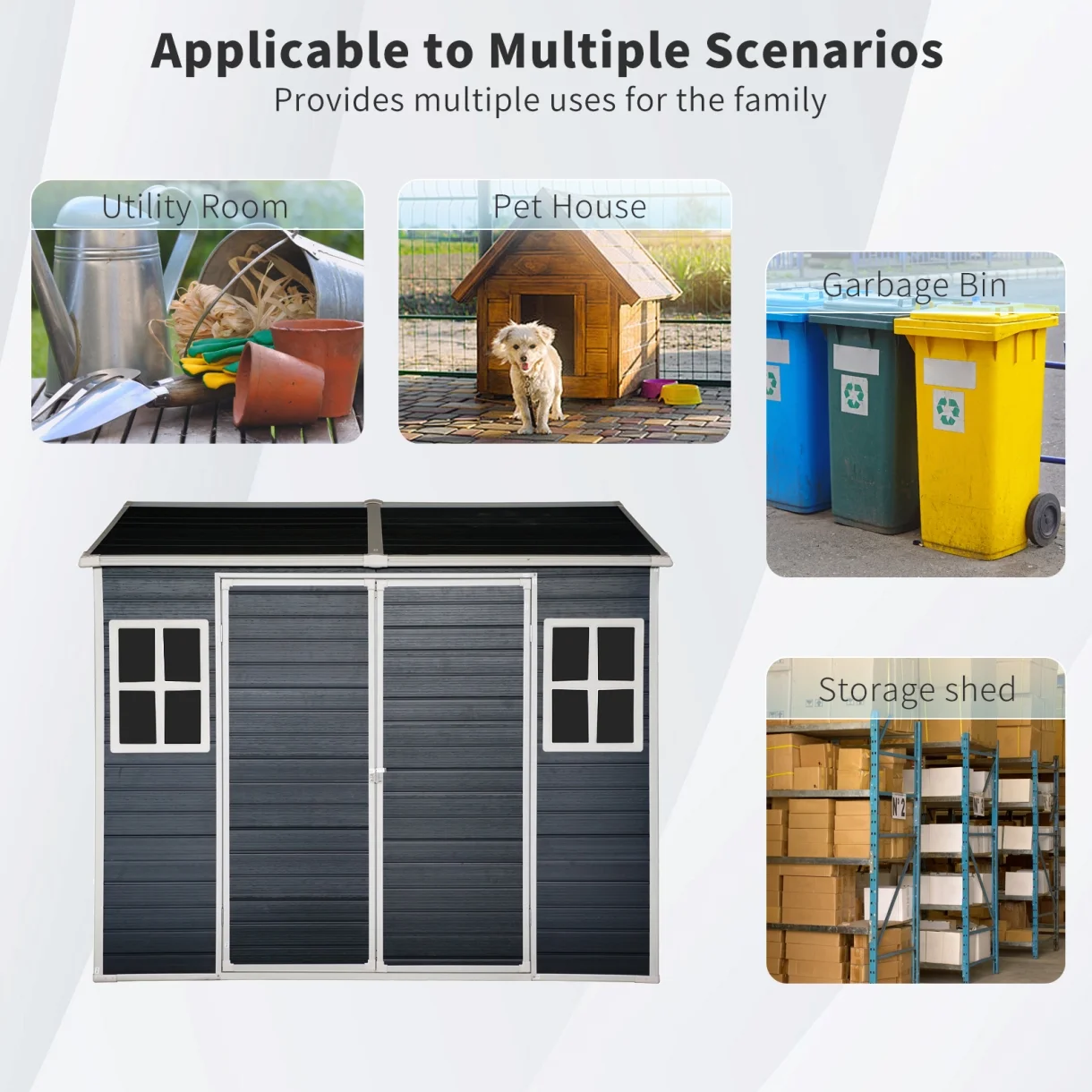 8x4 FT Outdoor Storage Shed with Floor, Resin Garden Sheds with Lockable Door, Vents & Windows, Weather Resistant Tool Shed with Sloped Roof for Backyard Patio, Grey - Image 10