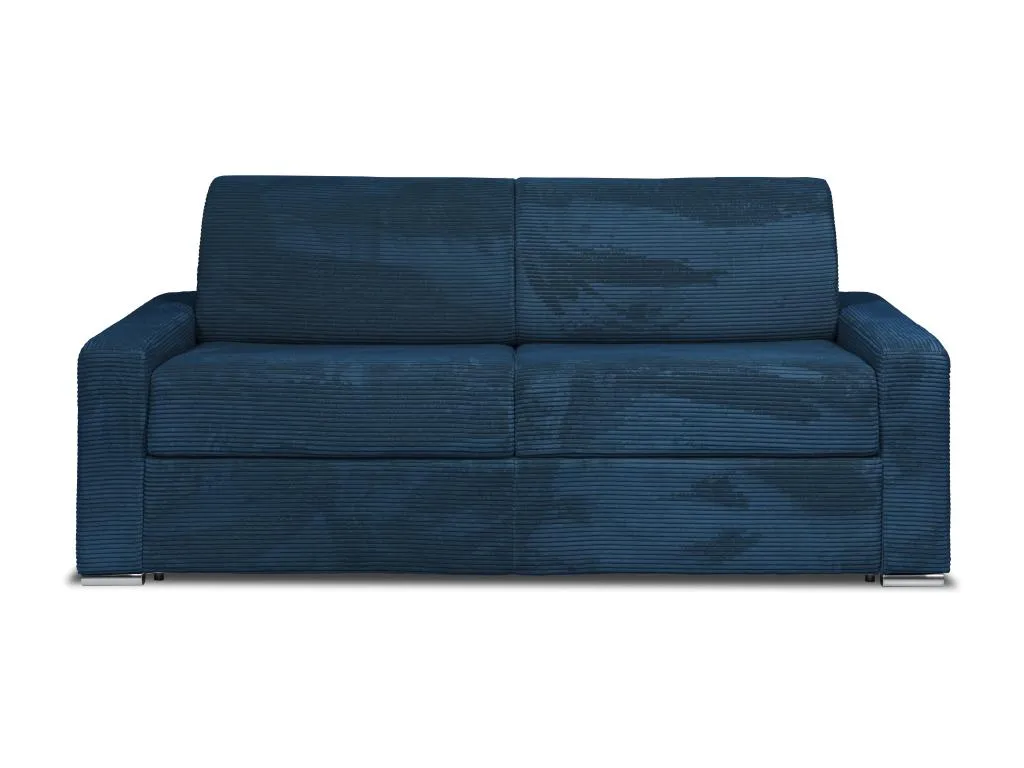 Sofá cama de 4 plazas de apertura rápida de pana azul - Cama de 160 cm - Colchón de 18 cm - Mueblestop JSDC01898