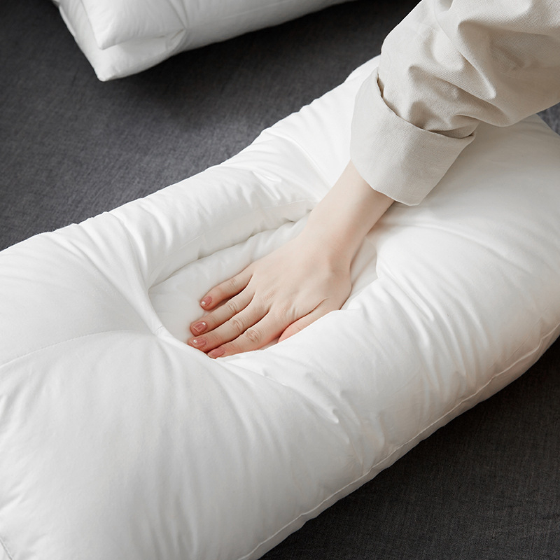 Ergonomic Central Hole Cotton Bed Pillow Low Soft Neck Support Side Sleeper Pillow Pair for Adult Dorm Household