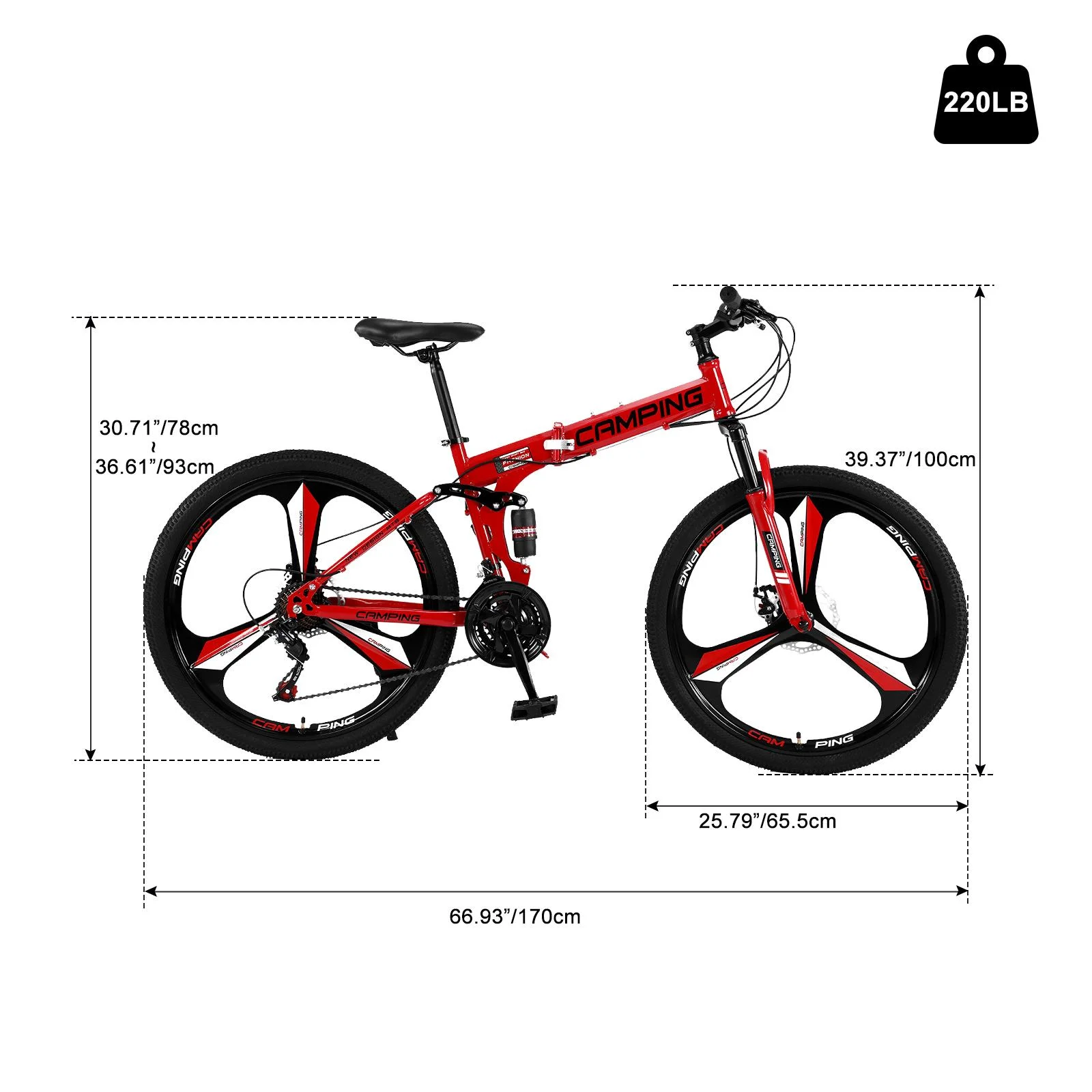 Zimtown 26" Folding Mountain Bike, Shimano 21 Speed MTB Bicycle for Adults, Black - Image 9