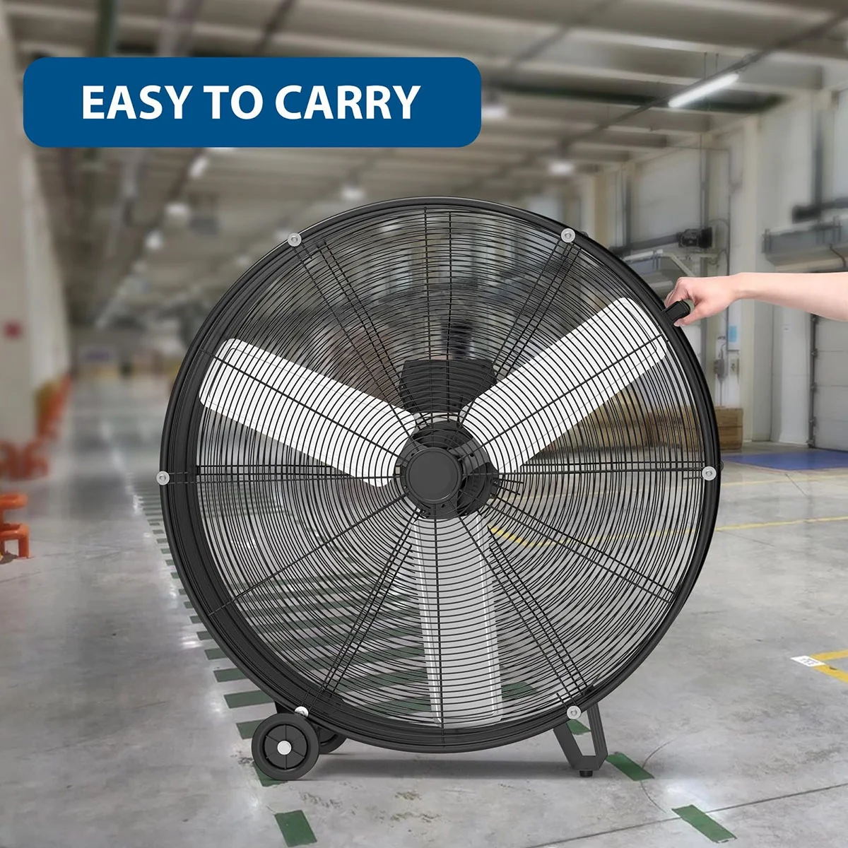 Danolapsi 30 Inch Industrial Drum Fan, 3-Speed High Velocity Floor Fan, Heavy Duty Metal Air Circulator with Caster Handle for Patios, Warehouses, Commercial, Factories and Workshops - Image 6